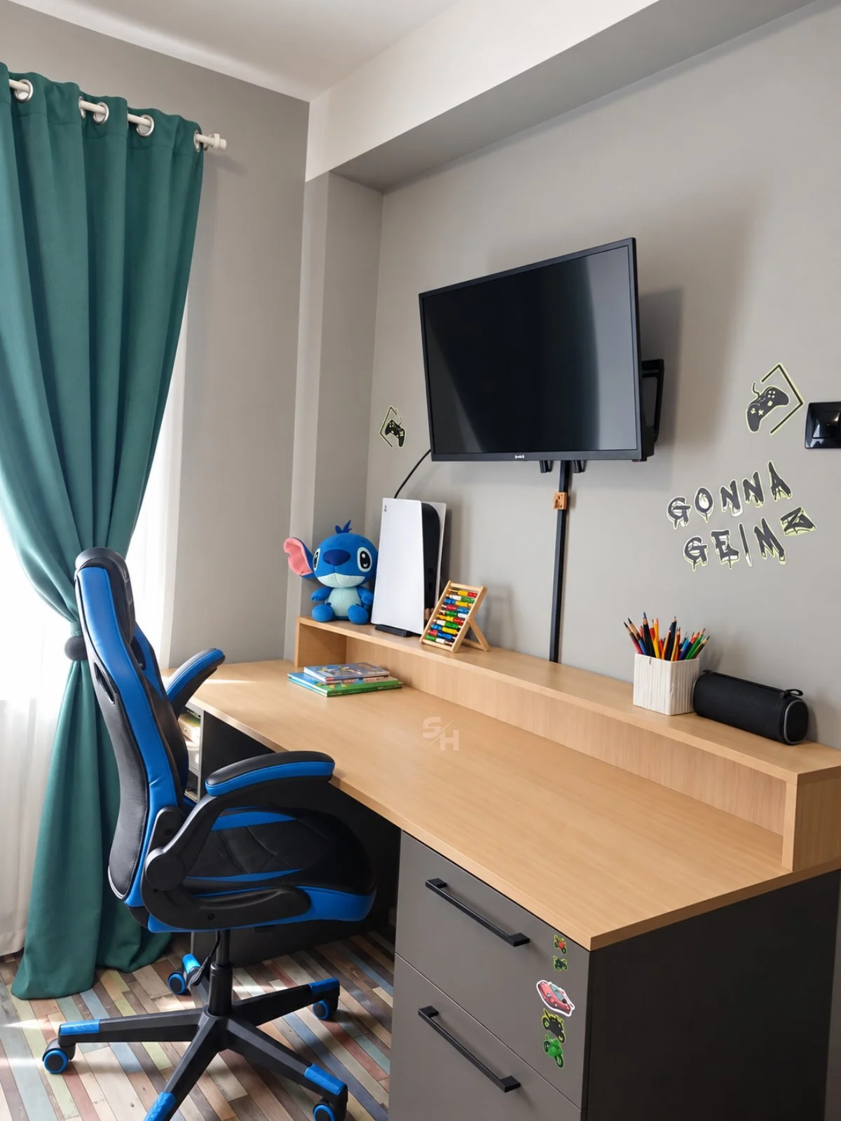 IATA — children's desk with oak top and grey drawer unit