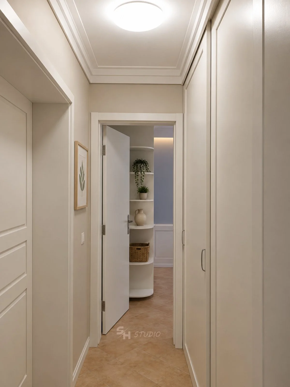 DIYT Apartment — hallway with a built-in wardrobe and sliding framed doors