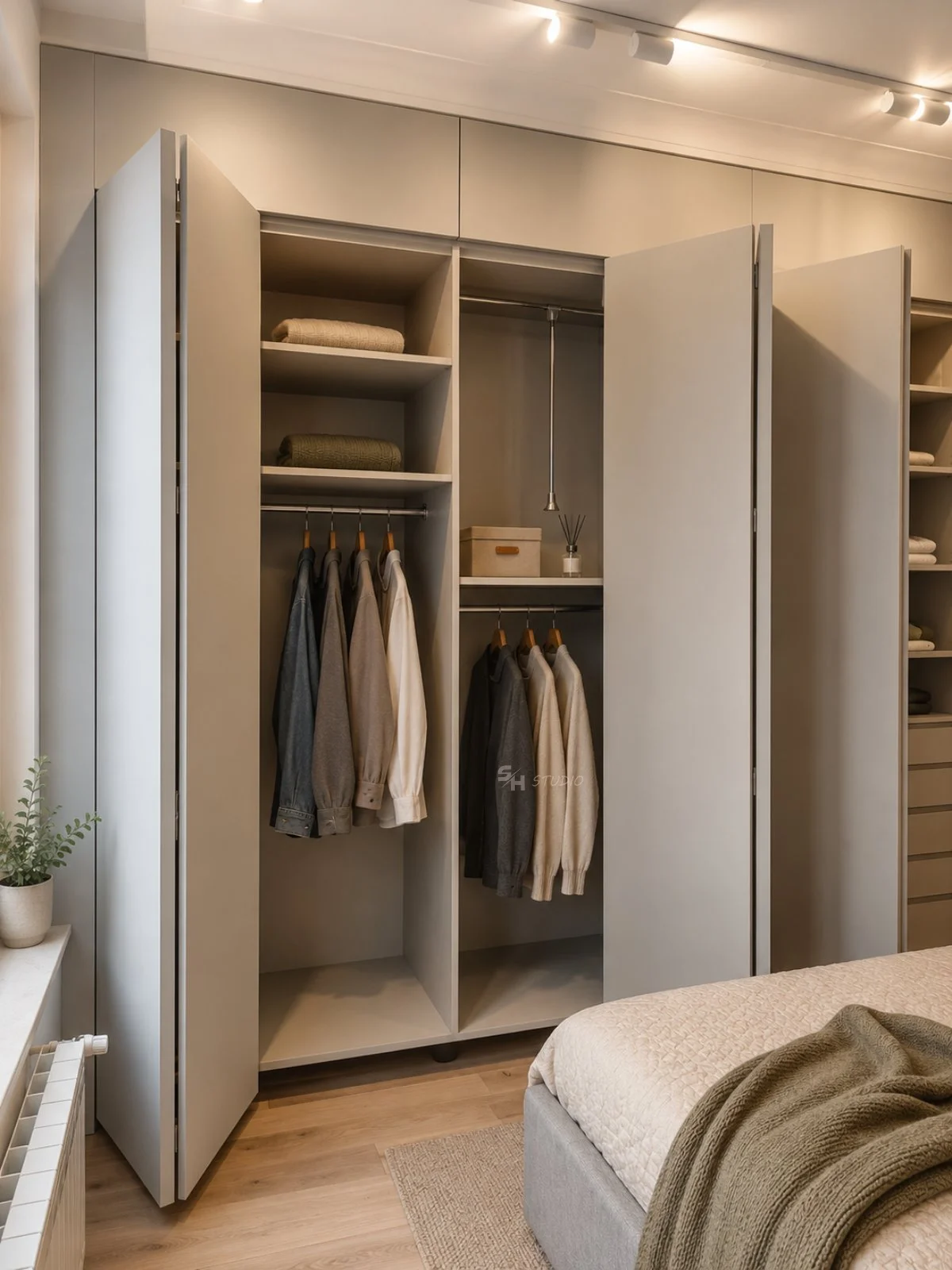 PSHM Residence — open fitted wardrobe with hanging rails and shelves