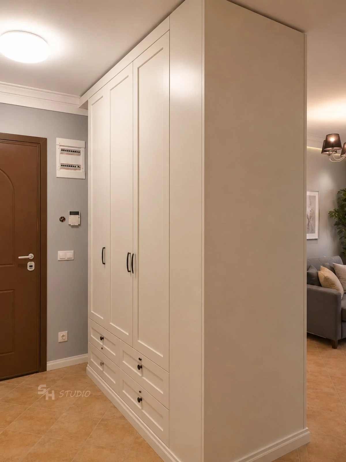 DIYT Apartment — built-in entrance wardrobe with framed doors and drawers