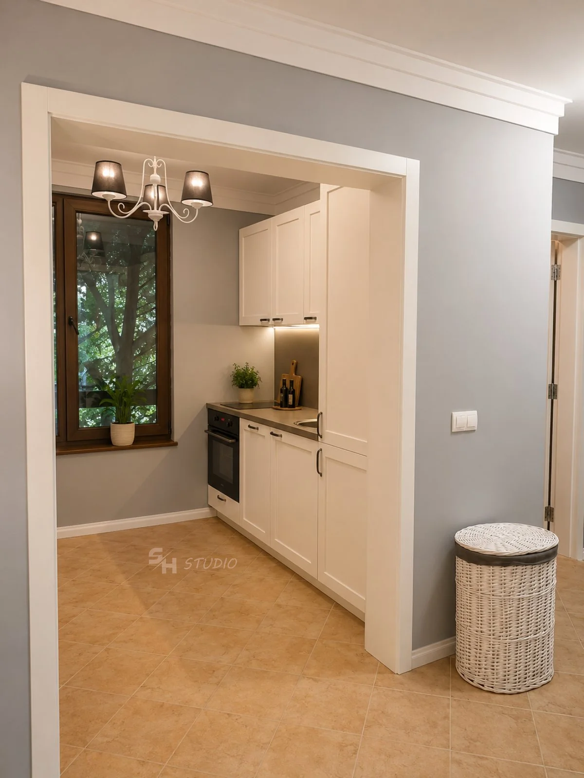 DIYT Apartment — compact kitchenette arranged along the opposite wall