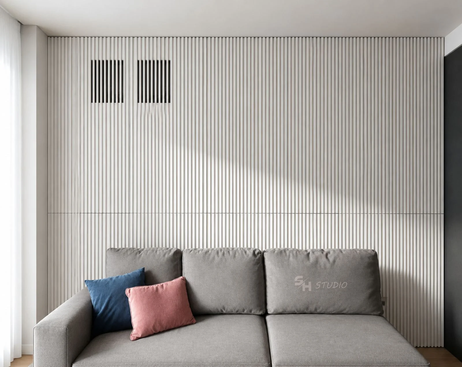 ETS1 — living room with white fluted wall panelling