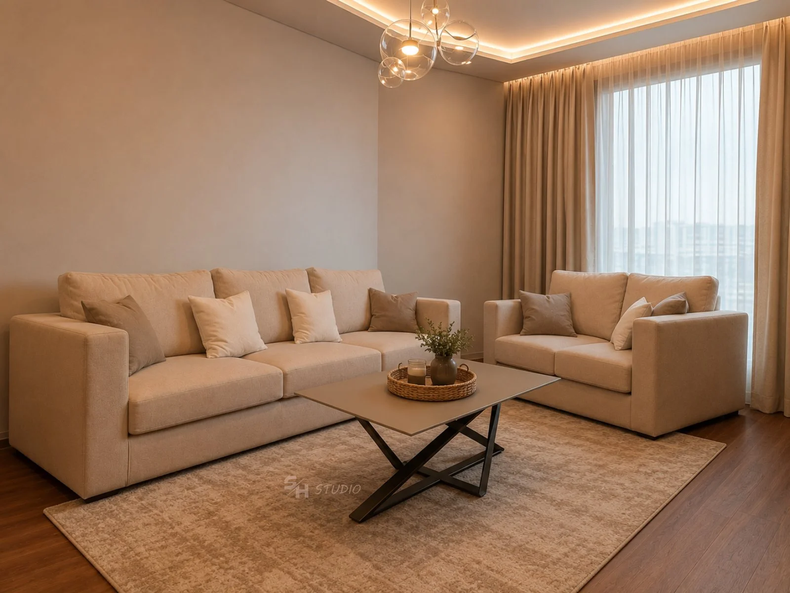 ADVH — goose-down filled sofas with a low coffee table in the living room