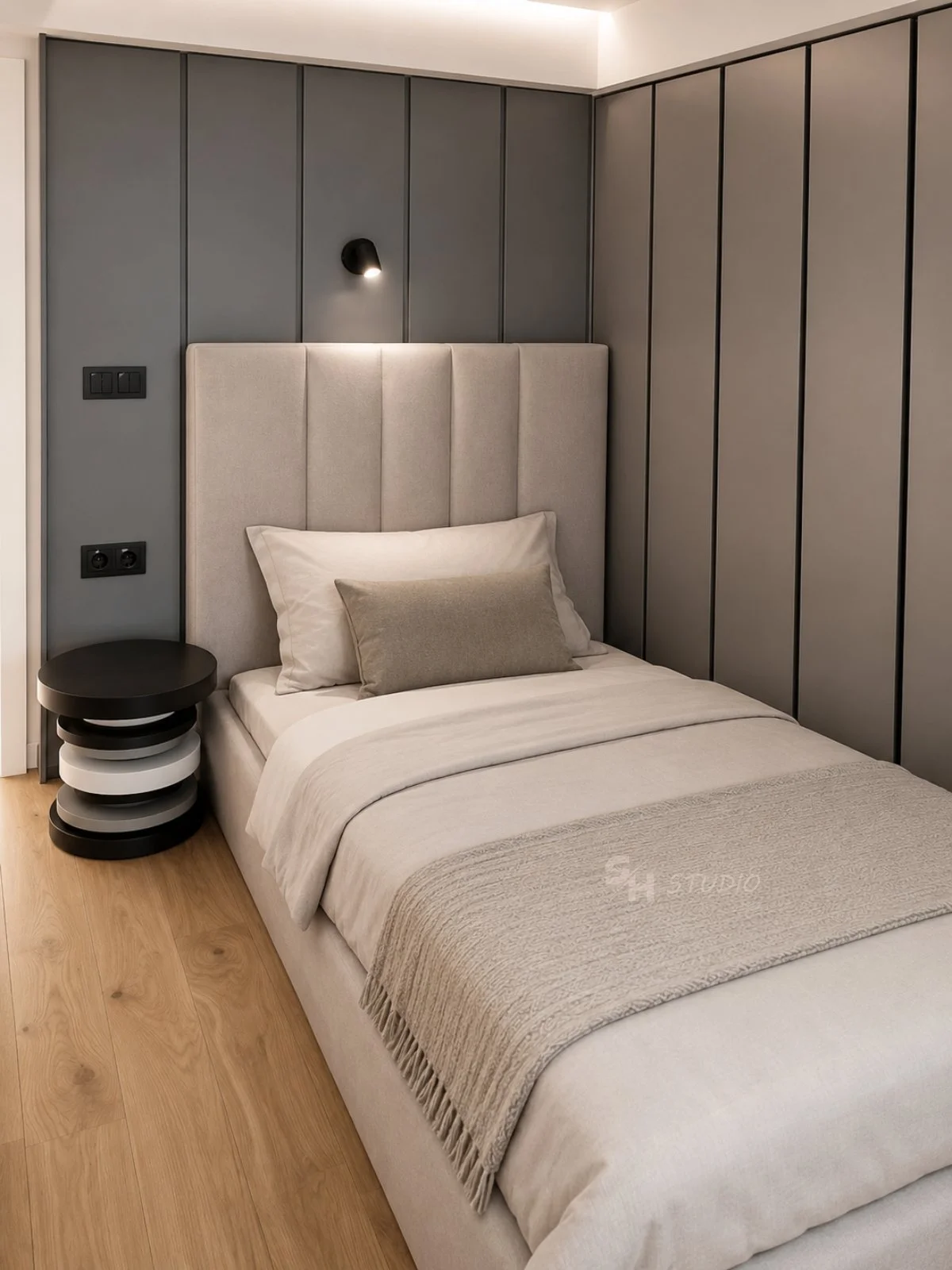 KDIA — children's room upholstered bed with wall panelling