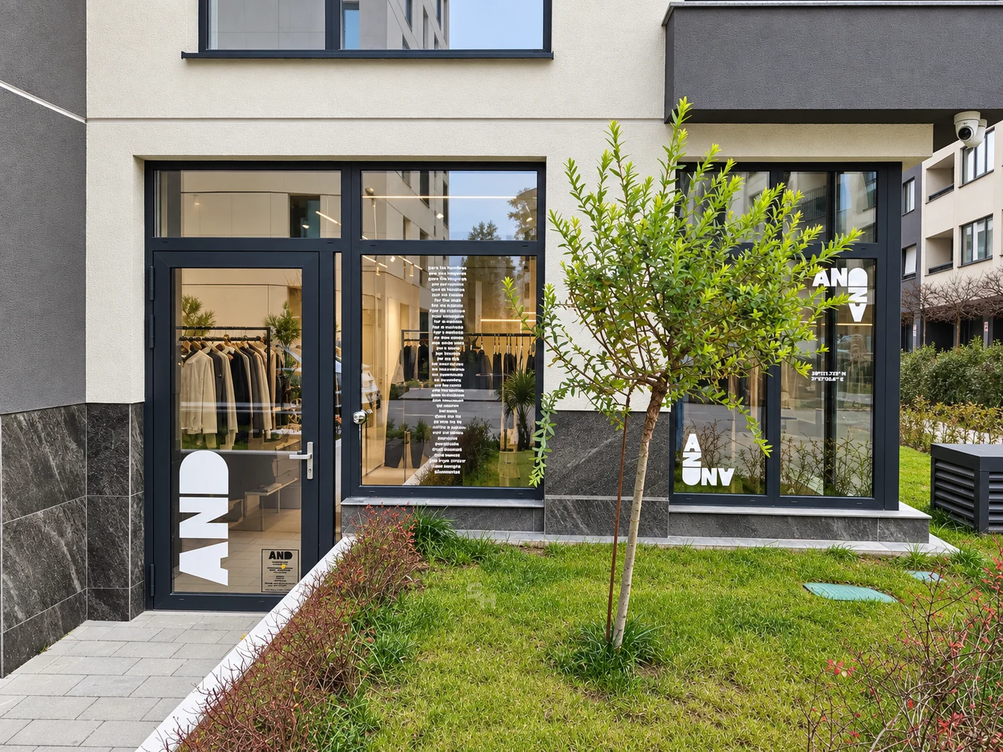 AND menswear store — storefront and entrance
