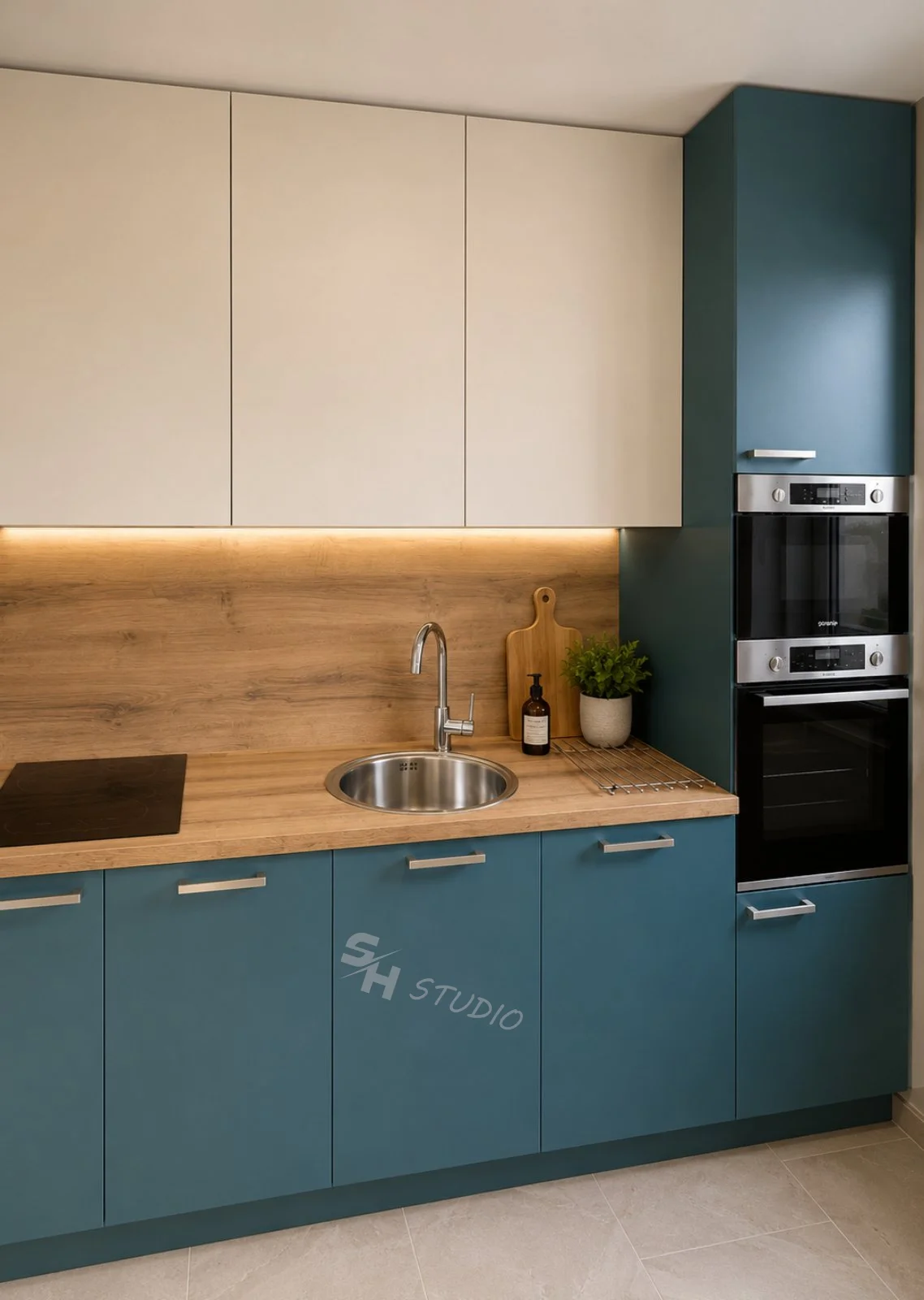 DS Residence — two-tone kitchen with tall oven column