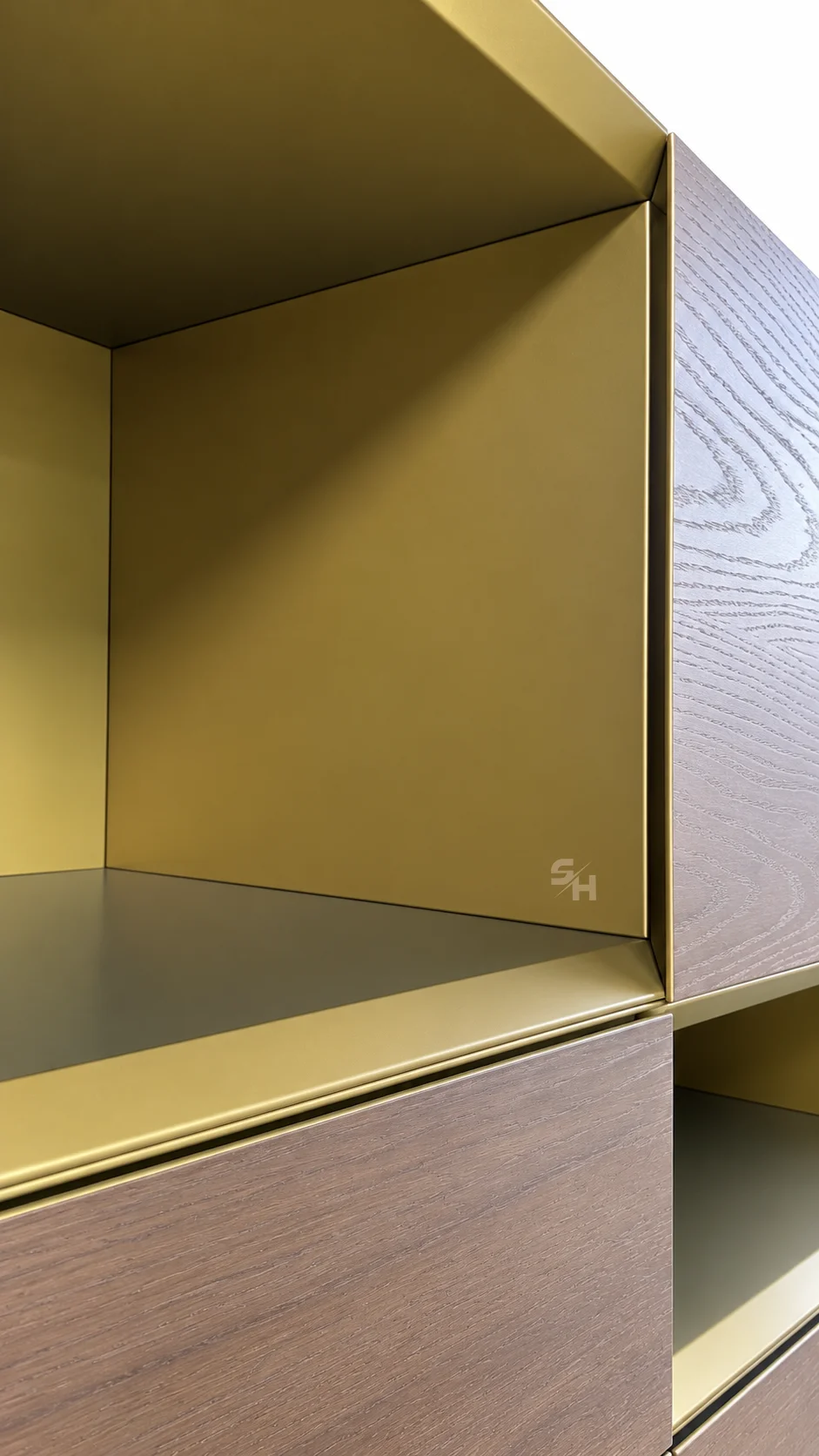 Customized Drawer — gold-painted interior and veneer edge detail