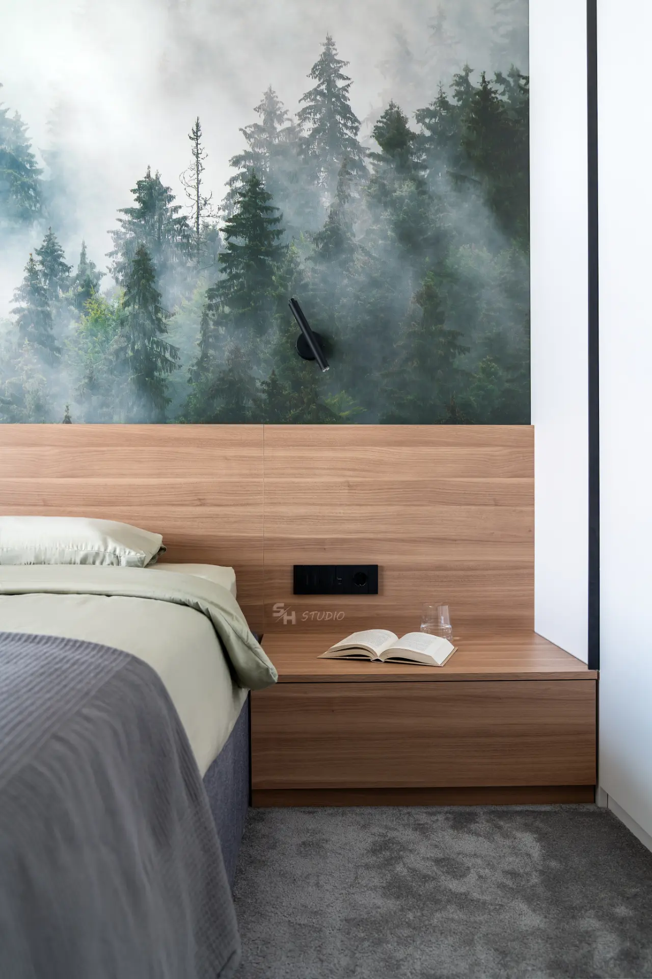 PHOBIA — integrated timber headboard and bedside cabinet
