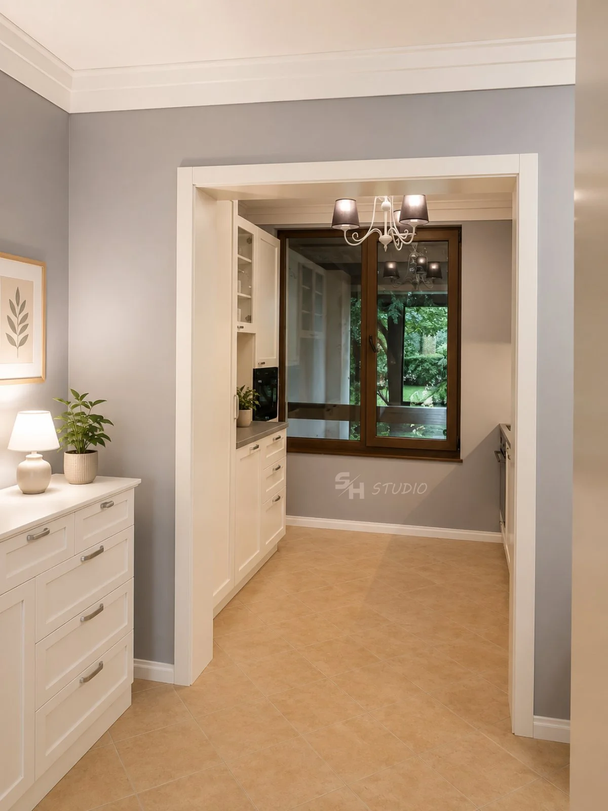 DIYT Apartment — compact kitchenette arranged beyond the entrance hall